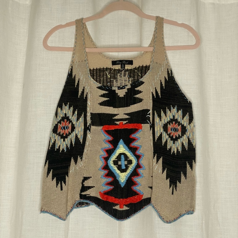 Honey Punch Beige and Black Aztec Tank Top